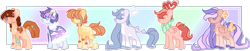 Size: 1915x387 | Tagged: safe, artist:m-agicalpeach, artist:wnho, oc, oc only, oc:golden wings, dracony, earth pony, hybrid, pegasus, pony, unicorn, bandaid, base used, cape, clothes, eyes closed, female, interspecies offspring, jewelry, mare, necklace, next generation, offspring, parent:applejack, parent:big macintosh, parent:caramel, parent:cheese sandwich, parent:flash sentry, parent:fluttershy, parent:pinkie pie, parent:rainbow dash, parent:rarity, parent:soarin', parent:spike, parent:twilight sparkle, parents:carajack, parents:cheesepie, parents:flashlight, parents:fluttermac, parents:soarindash, parents:sparity, scarf, tail feathers, unnamed oc