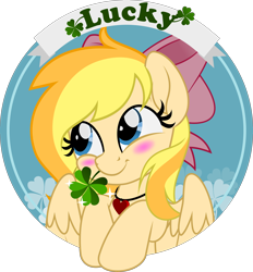 Size: 5000x5384 | Tagged: safe, artist:jhayarr23, oc, oc only, oc:wingblossom, oc:wingy, pegasus, pony, accessories, blushing, bow, clover, cute, female, four leaf clover, hair bow, jewelry, mare, necklace, pegasus oc, simple background, solo, spread wings, transparent background, wings, ych result