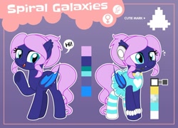 Size: 900x647 | Tagged: safe, artist:jhayarr23, oc, oc:spiral galaxies, bat pony, pony, clothes, dress, earpiece, female, mare, reference sheet, socks, solo, striped socks