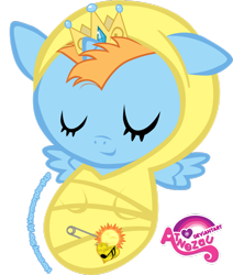 Size: 800x942 | Tagged: safe, artist:atnezau, derpibooru import, oc, oc only, oc:harmony star, alicorn, pony, alicorn oc, baby, baby pony, colt, crown, cutie mark, eyes closed, jewelry, male, regalia, safety pin, simple background, sleeping, solo, transparent background