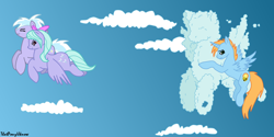 Size: 1600x800 | Tagged: safe, artist:thatponyuknow, derpibooru import, cloudchaser, flitter, oc, oc:harmony star, alicorn, alicorn oc, cloud, cloud sculpting, craft, cutie mark, flying, horn, sculpture, wings