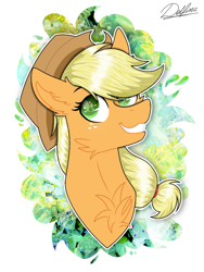 Size: 768x1024 | Tagged: safe, artist:delfinaluther, derpibooru import, applejack, earth pony, pony, apple, cute, food, jackabetes, smiling