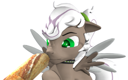 Size: 3536x2233 | Tagged: safe, artist:thevioletghost, derpibooru import, oc, oc only, pegasus, 3d, bread, collar, cute, food, male, simple background, solo, source filmmaker, transparent background