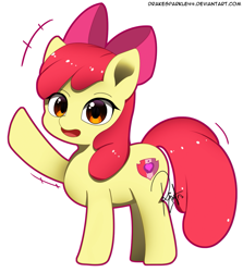 Size: 1137x1277 | Tagged: safe, artist:drakesparkle44, derpibooru import, apple bloom, earth pony, pony, adorabloom, cute, female, filly, looking at you, open mouth, simple background, solo, waving, white background