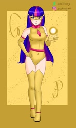 Size: 1920x3248 | Tagged: safe, artist:zackissey, derpibooru import, twilight sparkle, human, armpits, golden princess, humanized, magic gaia, superhero