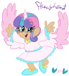 Size: 726x800 | Tagged: safe, artist:mirabuncupcakes15, derpibooru import, princess flurry heart, human, alicorn humanization, clothes, cute, dark skin, dress, female, flats, flurrybetes, horned humanization, humanized, older, open mouth, shoes, simple background, solo, white background, winged humanization