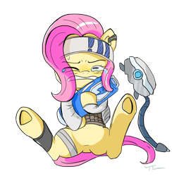 Size: 1056x1080 | Tagged: artist needed, source needed, safe, derpibooru import, fluttershy, pegasus, pony, apex legends, crossover, one eye closed, simple background, solo, teary eyes, transparent background, underhoof