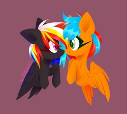 Size: 1242x1114 | Tagged: safe, artist:kittyrinart, derpibooru import, oc, oc:darky wings, oc:kaspar, pegasus, pony, boop, green eyes, looking at each other, noseboop, pink eyes, wings