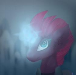 Size: 833x821 | Tagged: safe, artist:brendalobinha, derpibooru import, tempest shadow, pony, unicorn, my little pony: the movie, broken horn, bust, ear fluff, female, horn, looking at you, magic, mare, solo
