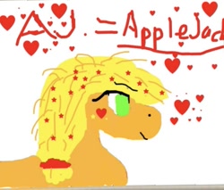 Size: 607x516 | Tagged: safe, artist:kittycatrittycat, derpibooru import, applejack, earth pony, pony, 1000 hours in ms paint, bust, heart, old picture, portrait, solo