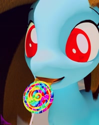 Size: 1748x2209 | Tagged: safe, artist:kiodima, artist:pony_kioshka, derpibooru import, oc, oc only, oc:mihana, pony, 3d, candy, cinema 4d, cute, food, lollipop, red eyes, solo, tongue out