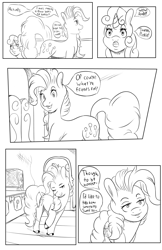 Size: 1980x3060 | Tagged: safe, artist:jojohernandez, derpibooru import, pinkie pie, sweetie belle, earth pony, pony, unicorn, comic:rain check, black and white, comic, grayscale, monochrome, sweetiepie