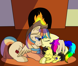 Size: 1280x1090 | Tagged: safe, artist:rainbowtashie, derpibooru import, braeburn, oc, oc only, oc:rainbow tashie, oc:spicy cider, oc:tommy the human, alicorn, earth pony, pegasus, alicorn oc, australia, child, clothes, colt, commissioner:bigonionbean, cowboy hat, cutie mark, dawwww, fireplace, fusion, fusion:spicy cider, hat, jumpsuit, male, stetson, wind waker (character), writer:bigonionbean