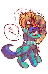Size: 480x735 | Tagged: safe, artist:dollfins, derpibooru import, oc, oc only, oc:gray matter, oc:mcgack, earth pony, pegasus, pony, undead, zombie, zombie pony, bandage, clothes, duo, earth pony oc, female, glasses, male, mare, pegasus oc, scarf, simple background, speech, stallion, transparent background, wings, worried