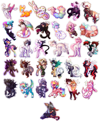Size: 3415x4152 | Tagged: safe, artist:mcwolfity, derpibooru import, oc, oc only, alicorn, anthro, bat pony, bat pony alicorn, deer, digitigrade anthro, dracony, dragon, earth pony, human, hybrid, pegasus, pony, rabbit, raccoon, squirrel, :d, :p, alicorn oc, animal, anthro with ponies, bat pony oc, bow, chest fluff, clothes, collar, colored hooves, colored wings, crossover, ear piercing, earth pony oc, eye clipping through hair, eyes closed, fangs, flying, freckles, frog (hoof), glasses, grin, hair bow, heart, holding hands, hooves to the chest, hug, inkling, jewelry, leonine tail, multicolored hair, multicolored wings, necklace, octoling, one eye closed, peace sign, pegasus oc, piercing, prone, rainbow hair, rainbow wings, raised hoof, simple background, smiling, smirk, spiked collar, splatoon, starry tail, starry wings, sticker, sunglasses, tongue out, transparent background, underhoof, white eyes, wings, wink