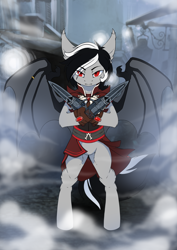 Size: 2480x3508 | Tagged: safe, artist:arctic-fox, derpibooru import, oc, oc:stormdancer, bat pony, vampire, vampony, assassin, assassin's creed, badass, bat pony oc, bat wings, bipedal, hidden blade, male, stallion, wing ring, wings