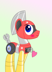 Size: 1052x1454 | Tagged: safe, artist:trackheadtherobopony, derpibooru import, oc, oc:trackhead, pony, robot, robot pony, blushing, cute, heart, spring