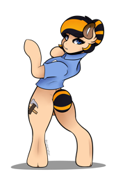 Size: 4000x6000 | Tagged: safe, artist:cyberafter, derpibooru import, oc, oc only, oc:blue collar, earth pony, pony, semi-anthro, art trade, clothes, female, mare, shirt, simple background, solo, transparent background