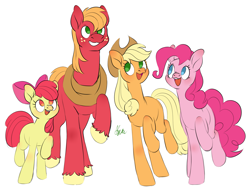 Size: 1979x1513 | Tagged: safe, artist:polymercorgi, derpibooru import, apple bloom, applejack, big macintosh, pinkie pie, earth pony, pony, pinkie apple pie, female, filly, male, mare, simple background, stallion, walking, white background