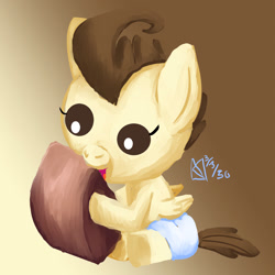 Size: 1750x1750 | Tagged: safe, artist:kelseyleah, derpibooru import, pound cake, pegasus, pony, baby, baby pony, cake, colt, cute, diaper, eating, foal, food, male, poundabetes, solo