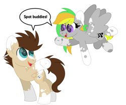 Size: 3000x2500 | Tagged: safe, artist:ponkus, derpibooru import, oc, oc only, oc:odd inks, oc:skittle, pegasus, pony, female, male, mare, spots, stallion