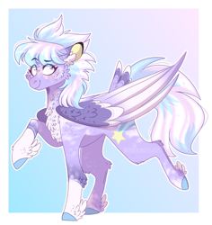 Size: 868x921 | Tagged: safe, artist:wanderingpegasus, derpibooru import, cloudchaser, pegasus, pony, alternate hairstyle, chest fluff, coat markings, ear fluff, female, mare, raised hoof, raised leg, redesign, solo, unshorn fetlocks