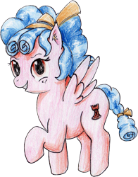 Size: 1409x1795 | Tagged: safe, artist:40kponyguy, derpibooru exclusive, derpibooru import, editor:crystalightrocket, cozy glow, pegasus, pony, ear fluff, female, filly, freckles, looking at you, raised hoof, simple background, solo, traditional art, transparent background, villains of equestria collab