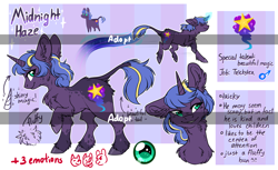 Size: 5101x3115 | Tagged: safe, artist:sherochan, derpibooru import, oc, oc:midnight haze, original species, pony, unicorn, adoptable, ear fluff, looking at you, looking back, solo