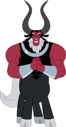 Size: 1766x3396 | Tagged: safe, artist:tourniquetmuffin, derpibooru import, lord tirek, centaur, antagonist, beard, cloven hooves, evil grin, facial hair, golden eyes, grin, horns, looking at you, muscles, nose piercing, nose ring, piercing, shackles, simple background, smiling, solo, transparent background, vector, wringing hands