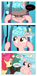 Size: 868x1778 | Tagged: safe, artist:dziadek1990, derpibooru import, edit, edited screencap, screencap, apple bloom, cozy glow, pegasus, pony, marks for effort, school raze, bait and switch, bars, bow, comic, conversation, cozy glow is best facemaker, cozybetes, cute, dialogue, evil smirk, foal, screencap comic, slice of life, text, tree