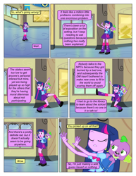 Size: 612x792 | Tagged: safe, artist:greatdinn, artist:newbiespud, edit, edited screencap, screencap, spike, dog, collaboration, comic:friendship is dragons, equestria girls, equestria girls (movie), backpack, clothes, collar, comic, cutie mark, cutie mark on clothes, dialogue, dress, eyes closed, female, male, screencap comic, spike the dog, spiked collar