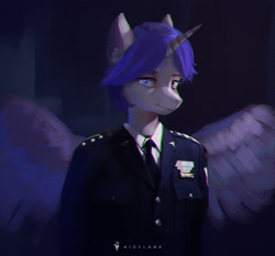 Size: 2250x2099 | Tagged: safe, artist:aidelank, derpibooru import, oc, oc:atom, alicorn, anthro, alicorn oc, chromatic aberration, clothes, command and conquer, commission, crossover, high res, looking at you, red alert, red alert 3, smiling, solo, suit, uniform, video game crossover