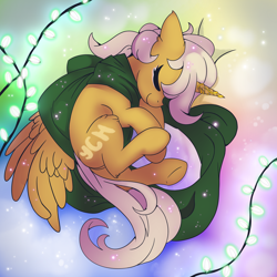 Size: 3000x3000 | Tagged: safe, artist:rednite, derpibooru import, oc, alicorn, earth pony, pegasus, pony, unicorn, clothes, garland, lightning, scarf, snow, solo, winter