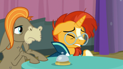 Size: 1920x1080 | Tagged: safe, derpibooru import, screencap, cranky doodle donkey, sunburst, a trivial pursuit