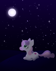 Size: 4000x5097 | Tagged: safe, artist:belka-sempai, derpibooru import, sweetie belle, pony, unicorn, absurd resolution, cute, diasweetes, female, full moon, mare, moon, night, older, older sweetie belle, ponyloaf, prone, sky, solo, starry night, stars