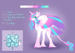 Size: 3500x2454 | Tagged: safe, artist:clay-bae, derpibooru import, princess flurry heart, alicorn, pony, alternate design, alternate universe, colored wings, female, multicolored wings, older, older flurry heart, purple background, reference sheet, simple background, solo, unshorn fetlocks, wings