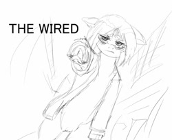 Size: 945x769 | Tagged: safe, artist:buttercupsaiyan, artist:watercolorheart, derpibooru import, oc, oc only, oc:zonetan, earth pony, pony, black and white, grayscale, monochrome, present day, serial experiments lain, sketch, solo, the wired, zonepony, zonetan
