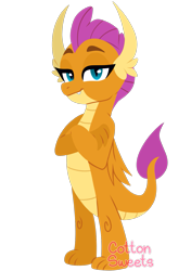 Size: 1055x1500 | Tagged: safe, artist:cottonsweets, derpibooru import, smolder, dragon, cute, fanart, female, lineless, simple background, smiling, smolderbetes, solo, transparent background