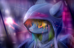 Size: 2000x1300 | Tagged: safe, artist:lukesaurusflavius, artist:ssnerdy, derpibooru import, rainbow dash, pegasus, pony, clothes, female, hoodie, laser pointer, mare, solo