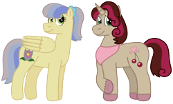 Size: 1993x1206 | Tagged: safe, artist:kindheart525, derpibooru import, oc, oc only, oc:cherry bliss, oc:sentinel shield, unicorn, kindverse, neckerchief, parent:cherry jubilee, parent:cinnamon chai, parent:donut joe, parent:junebug, parent:spearhead, simple background, solo, transparent background, unshorn fetlocks