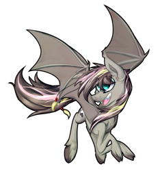 Size: 2029x2172 | Tagged: safe, artist:mcwolfity, derpibooru import, oc, oc only, oc:bright eyes, bat pony, pony, bat pony oc, eye clipping through hair, flying, open mouth, simple background, smiling, solo, transparent background, unshorn fetlocks