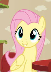 Size: 536x756 | Tagged: safe, derpibooru import, screencap, fluttershy, pegasus, pony, flutter brutter, cropped, cute, female, mare, shyabetes, sitting, smiling, solo