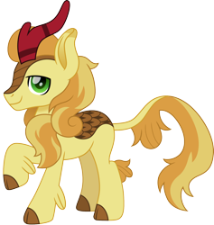 Size: 1500x1580 | Tagged: safe, artist:cloudyglow, derpibooru import, braeburn, kirin, kirin-ified, looking at you, male, raised hoof, simple background, solo, species swap, transparent background