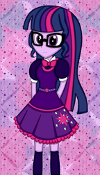 Size: 1204x2090 | Tagged: safe, artist:lonelychocolatchip, derpibooru import, sci-twi, twilight sparkle, equestria girls, abstract background, female, solo