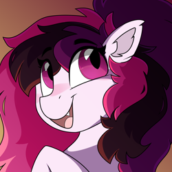 Size: 1950x1950 | Tagged: safe, artist:crimmharmony, derpibooru import, oc, oc only, bat pony, bust, commission, ear fluff, ears, fangs, gradient background, solo