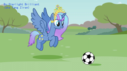 Size: 4000x2220 | Tagged: safe, artist:starlight brilliant, derpibooru import, oc, oc only, oc:starlight resplendent, alicorn, pony, alicorn oc, crown, female, football, jewelry, regalia, solo, sports, tail, wings