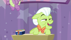 Size: 1920x1080 | Tagged: safe, derpibooru import, screencap, granny smith, spike, dragon, a trivial pursuit, winged spike