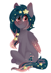 Size: 834x1200 | Tagged: safe, artist:cottonsweets, derpibooru import, oc, oc only, oc:star universe, pegasus, pony, ethereal mane, ethereal wings, female, looking at you, looking back, looking back at you, mare, simple background, sitting, solo, transparent background, wings