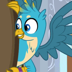 Size: 402x402 | Tagged: safe, derpibooru import, screencap, gallus, griffon, a matter of principals, animated, approval, clenched fist, cropped, cute, gallabetes, gif, male, reaction image, solo, spread wings, wings