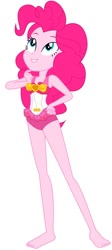 Size: 388x866 | Tagged: safe, artist:marcorois, derpibooru import, editor:thomasfan45, pinkie pie, better together, equestria girls, bare shoulders, barefoot, clothes, cute, edited vector, feet, female, frilled swimsuit, hand on hip, happy, legs, one-piece swimsuit, simple background, sleeveless, smiling, solo, swimsuit, thinking, tricolor swimsuit, vector, white background